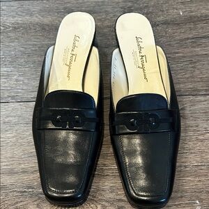 Salvatore Ferragamo Black Leather Slip-On Loafers